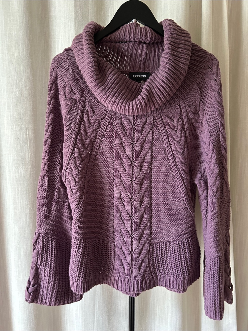 Express Plum Cable Knit Cowl Neck Sweater -Medium Oversized